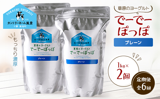 【毎月定期便】草原のヨーグルト でーでーぽっぽ プレーン 1kg×2個全6回【配送不可地域：離島】