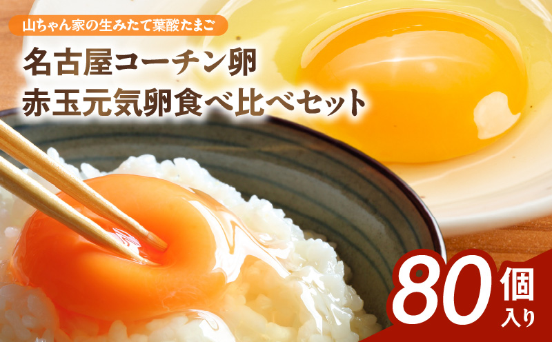 【山ちゃん家の生みたて葉酸たまご】名古屋コーチン卵・赤玉元気卵 食べ比べセット（各40個 合計80個入り）［132Y11］山ちゃん家 生みたて 葉酸たまご 名古屋コーチン卵 赤玉元気卵 食べ比べ セット 各 40個 合計 80個 入り 地鶏 卵 朝食 卵焼き 目玉焼き オムライス ゆでたまご 山田養鶏 お取り寄せ 愛知県 小牧市 送料無料
