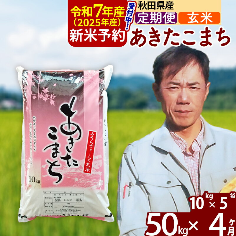 【ふるさと納税】※令和7年産 新米予約※《定期便4ヶ月》秋田県産 あきたこまち 50kg【玄米】(10kg袋) 2025年産 お届け周期調整可能 隔月に調整OK お米 みそらファーム