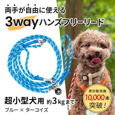 ふるさと納税 掛川市 【犬用リード】3WAYハンズフリーリード(超小型犬用)ブルー×ターコイズ【ゴールデンママ】