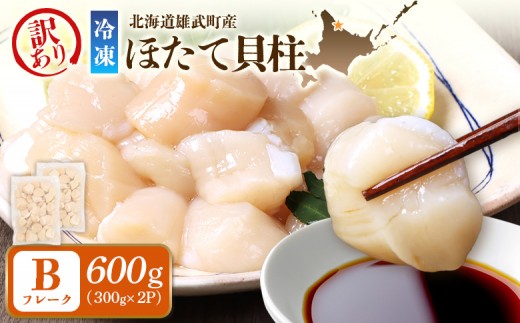 北海道雄武町産 ほたて貝柱 冷凍 Bフレーク ６００ｇ  訳あり品 | ふるさと納税 北海道 雄武 ほたて貝柱 ホタテ貝柱 ホタテ 帆立 ほたて 貝柱 Bフレーク   冷凍 急速冷凍 刺身用 生食用 訳あり 訳ありホタテ わけあり 規格外 オホーツク オホーツク産 オホーツク海産【12087AA0101】