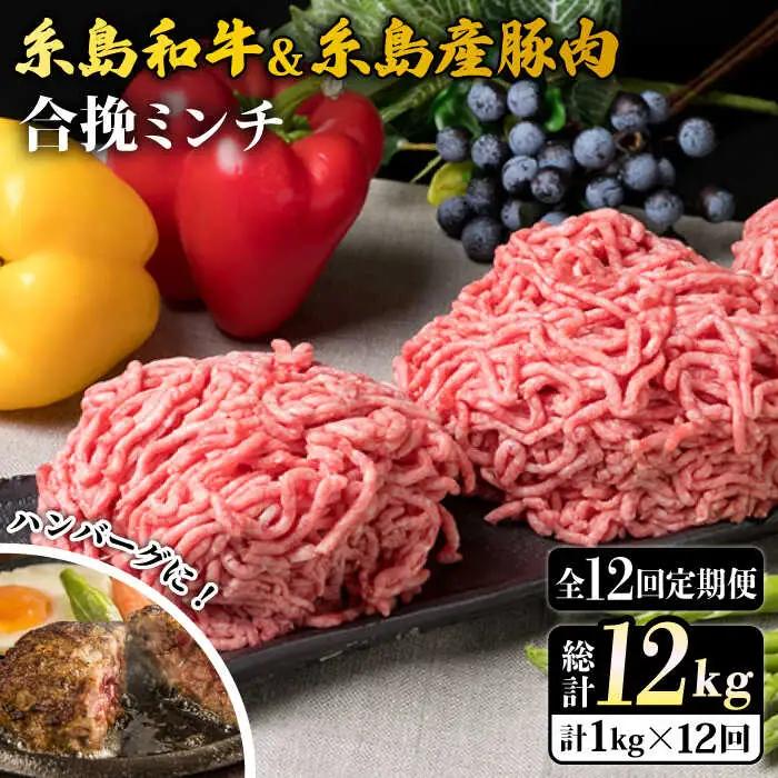 【全12回定期便】糸島和牛 糸島豚 合挽ミンチ 500g×2p×12回 計12kg 糸島ミートデリ工房 [ACA259]