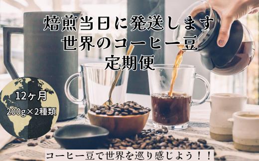 【コーヒー豆定期便12か月】『焙煎幸房“そら”』世界を旅するコーヒー　酸味は苦手、浅煎り抜きコース・豆　200g×2種類  挽きたて 珈琲 自家焙煎 coffee 高級 希少 こだわり  コ ーヒー 焙煎幸房“そら”  岐阜県 大垣市