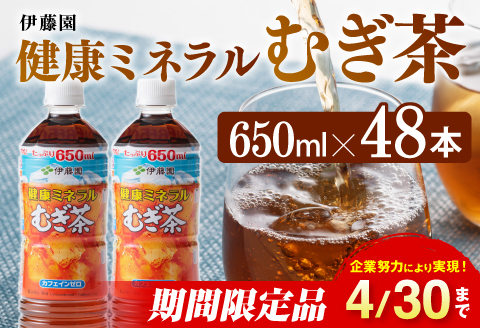 伊藤園 健康ミネラル むぎ茶 650ml×48本 PET 【 お茶 麦茶 ムギ茶 飲料 水分補給 ソフトドリンク ペットボトル カフェインゼロ カロリーゼロ 】 宮崎県 川南町[D07358]