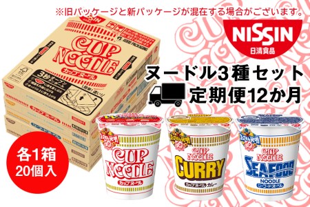 【定期便12か月】日清ヌードル3種セット 各1箱（20食）合計3箱 【麺類・ラーメン】