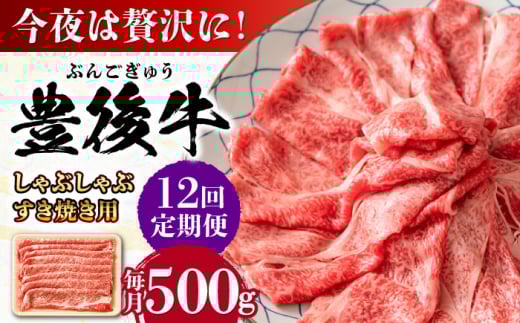【全12回定期便】おおいた豊後牛 しゃぶしゃぶすき焼き用（肩ロース・肩バラ・モモ）500g 日田市 / 株式会社MEAT PLUS 牛肉 おおいた豊後牛 おおいた 豊後牛 黒毛和牛 スライス しゃぶしゃぶすき焼き しゃぶしゃぶ すき焼き 和牛 [AREI067]