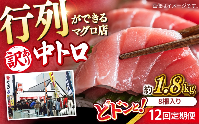 
            【全12回定期便】【訳あり】天然 まぐろ 中トロ メバチ 計約1.8kg (8柵入り) マグロ 定期 鮪 まぐろ 中とろ 刺身  定期便【横須賀商工会議所 おもてなしギフト事務局（本まぐろ直売所 横須賀本店）】 [AKAK055]
          