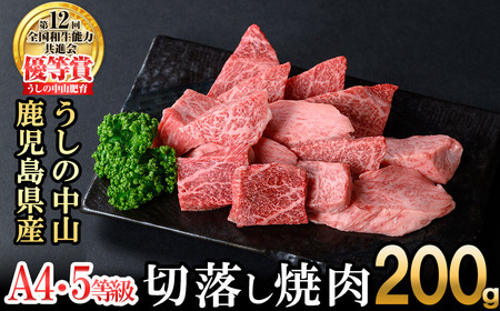 ＜A4・A5等級＞鹿児島県産黒毛和牛 うしの中山 切り落とし焼肉用 200g 黒毛和牛 和牛 肉 牛肉 国産 九州産 鹿児島県産 焼肉 日本一 a0-382