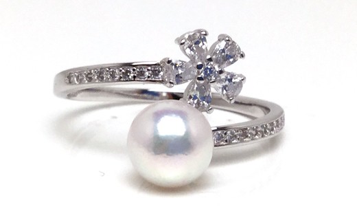 真珠 パール あこや アクセサリー リング ジュエリー 三重県 伊勢志摩 志摩 アコヤ貝 冠婚葬祭 結婚式 葬式 フォーマル プレゼント 人気 クリスマス バレンタイン ホワイトデー レディース / 老舗の真珠専門店・ アコヤ真珠フリーサイズリング 6.5～7.0ミリ フラワー（A）キュービックジルコニア