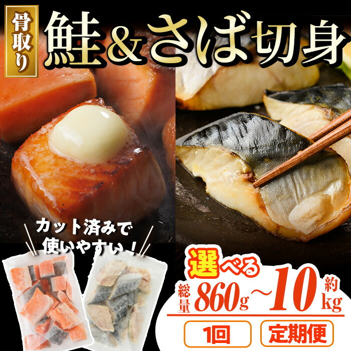 【ふるさと納税】＜内容が選べる！＞骨取り さば切身と鮭カットのセット(総量約860g～10kg) 定期便 鮭 小分け 冷凍 サーモン シャケ サケ サバ 鯖 骨なし 骨取り セット 魚 魚介 【AW-102・AW-103・AW-104・AW-105・AW-106・AW-107・AW-108】【丸正水産】