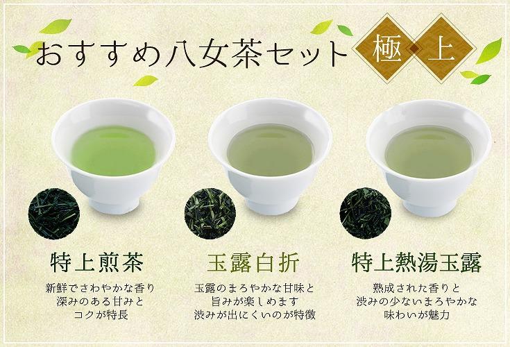 「高級3種飲みくらべ」八女茶極上セット300g【新茶】