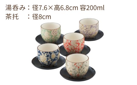 【美濃焼】華唐草 茶托付煎茶揃 ポット・湯呑5客 セット【株式会社サンエー】食器 茶器 湯呑み 急須 お茶 緑茶 煎茶 和食器 和風 来客用 おもてなし カラフル おしゃれ ギフト プレゼント 贈り物