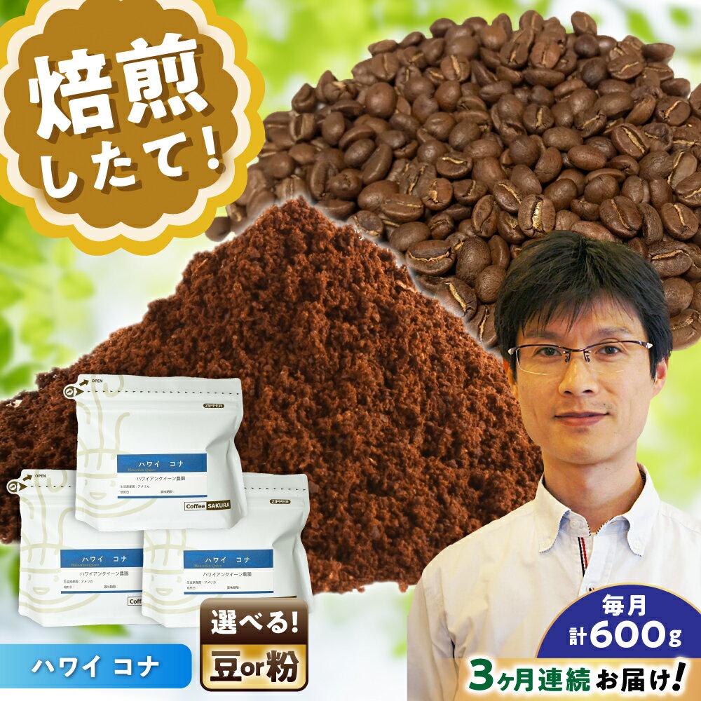 【ふるさと納税】【全3回定期便】【選べる豆 or 粉】ハワイ・コナ 200g×3個 / 珈琲 コーヒー / 瀬戸市 / Coffee　SAKURA[BBAB071]
