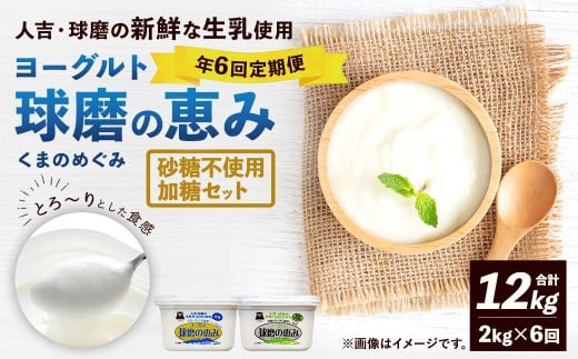【定期便6回】 球磨の恵みヨーグルト （加糖、砂糖不使用） 各1kg 計2パック （計12kg） ヨーグルト 牛乳 乳製品 お菓子 菓子 洋菓子 定期便 九州 熊本県 相良村 冷蔵