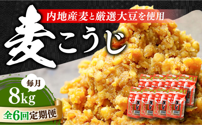 
            【全6回定期便】【明治28年創業】田舎みそ（麦こうじ）1kg×8袋江田島市/瀬戸内みそ高森本店[XBW018] 安心 安全 料理 味噌 みそ miso ミソ お味噌 麦 麹 こうじ 麦みそ 食品 合わせ味噌 味噌汁 みそ汁 お味噌汁 豚汁 汁 しる 焼き 味噌おにぎり 和食 セット 詰め合わせ 発酵 発酵食品 加工食品 調味料 大豆 出汁 だし ギフト 贈答 広島県産 人気 送料無料 
          
