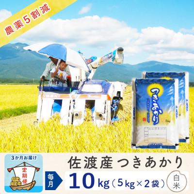 ふるさと納税 佐渡市 【毎月定期便】佐渡島産つきあかり 白米10Kg(5Kg×2袋)〜農薬5割減〜 農家直送　全3回