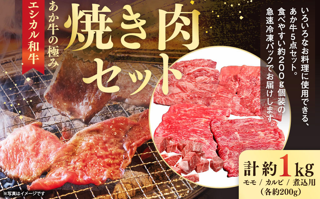 
            【エシカル和牛】あか牛の極み・焼肉セット 計約1kg もも カルビ 赤牛 あか牛 焼き肉  鉄板焼き
          