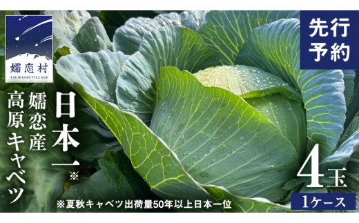 【7月中旬発送開始】 嬬恋キャベツ  嬬恋産 高原キャベツ4玉1ケース 旬の野菜 きゃべつ 産地直送 群馬 お取り寄せ 野菜 セット Lサイズ ZIP! 先行予約 2026年発送 [AS002tu]