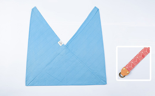 あづま袋＜空色(そらいろ)＞と漆プリントベルト＜赤＞セット 鹿児島 いちき串木野 あづま袋 刷毛染め 本染め カバン エコバッグ ベルト 漆プリント 漆 ショルダーバッグ 撥水加工 伝統 伝統工芸【亀