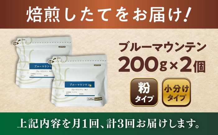 【全3回定期便】ブルーマウンテンNo.1 コーヒー粉 200g×2個 (粉/中挽き) / 珈琲 コーヒー 粉 / 瀬戸市 / Ｃｏｆｆｅｅ　ＳＡＫＵＲＡ [BBAB087]
