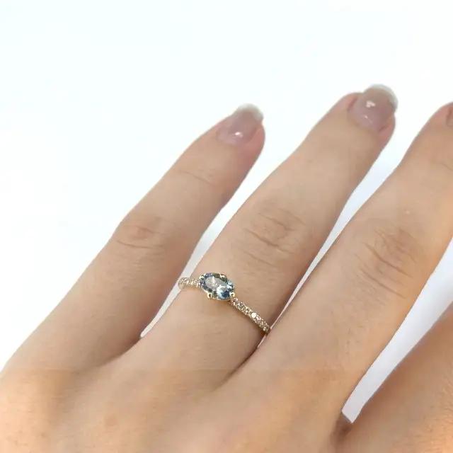 K18 アクアマリン ダイヤ14pc付き リング R0002