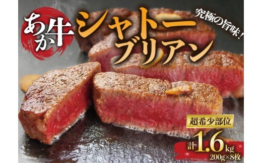 高級部位！熊本ブランド和牛”あか牛”のシャトーブリアンステーキ肉 200g×8枚 約1.6kg 一頭の牛から約600ｇしかとれない希少部位！！ あか牛 赤牛 ヘルシー 赤身 褐色和牛 和牛 高級 赤身 シャトーブリアン ステーキ 牛肉 贅沢 ごちそう 料理 焼くだけ 簡単 記念日 ディナー 人気 国産 バーベキュー 冷凍 熊本 くまもと 贈り物 ギフト 熊本県 阿蘇市