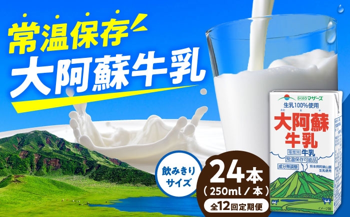 
                  【定期便】大阿蘇牛乳 ロングライフ 250ml 24本（12本入り×2ケース）【月1回配送／12回】/ 熊本 牛乳 長期保存 常温保存 大阿蘇牛乳 ロングライフ ミルク 生乳 成分無調整牛乳 送料無料【合同会社 福福堂】[AYAC029]
                