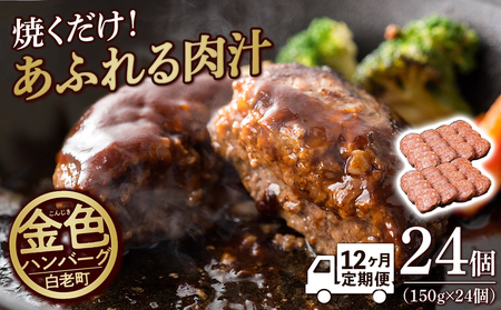 【定期便12ヶ月】国産100％白老合挽ハンバーグ150g×24 BV030