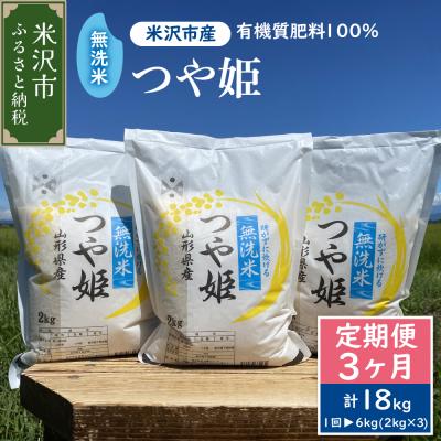 ふるさと納税 米沢市 【先行予約】3ヶ月定期便《令和8年産》無洗米つや姫 6kg(2kg×3袋)×3回