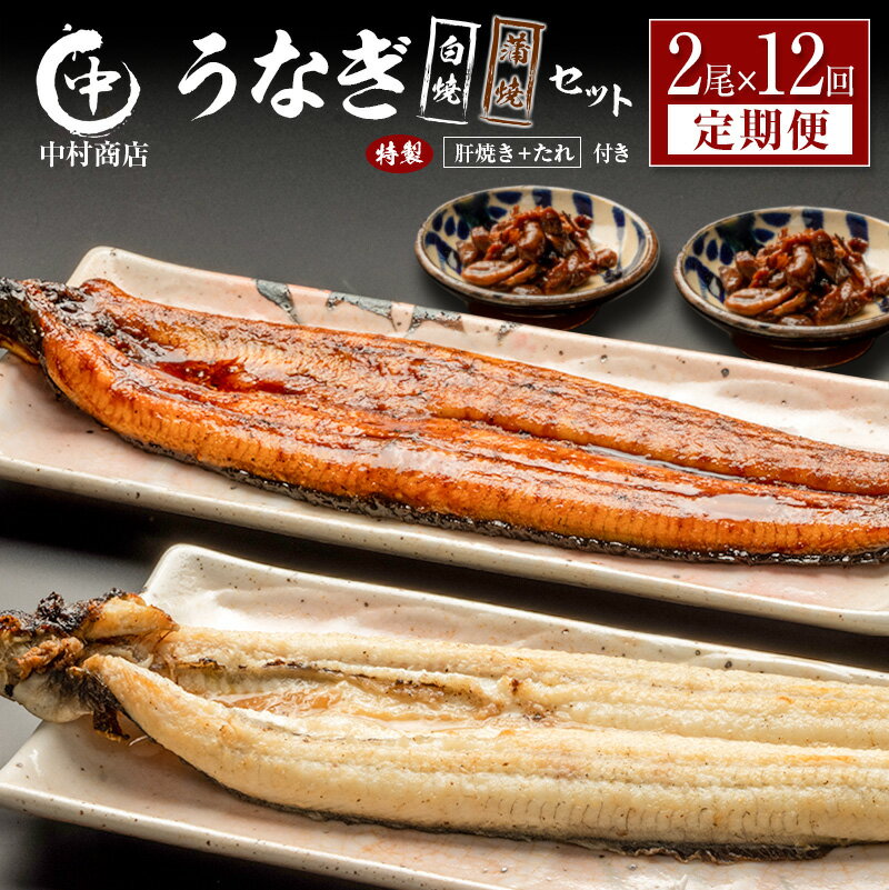 【ふるさと納税】＜定期便＞2尾×全12回 国産 うなぎ 白焼 蒲焼 セット 合計4.3kg以上（1回あたり 合計362g以上） 肝焼き・たれ付き 有頭 宮崎県産 鰻 中村商店