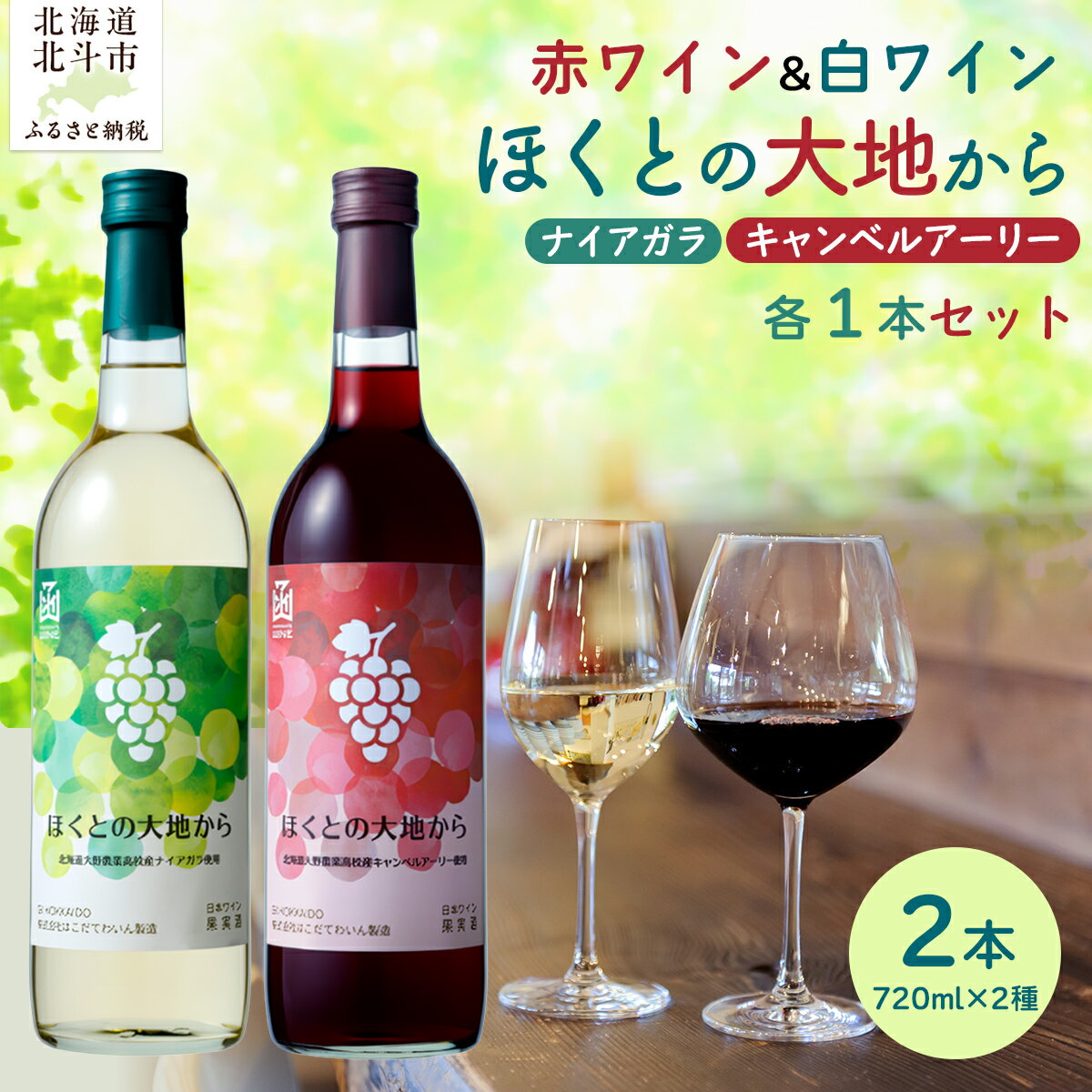 【ふるさと納税】ほくとの大地から キャンベル・アーリー赤とナイアガラ白のセット 各720ml 【ふるさと納税 人気 おすすめ ランキング ワイン 赤ワイン 白ワイン 葡萄 ぶどう キャンベルアーリー 果実酒 お酒 セット 詰合せ ギフト 贈答 贈り物 プレゼント お祝い】 HOKJ007
