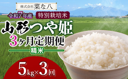 【令和7年産】【定期便】 特別栽培米 山形つや姫 精米 5kg(5kg×1袋)×3ヶ月　山形県鶴岡市産　株式会社菜な八（鶴岡ファーマーズ）