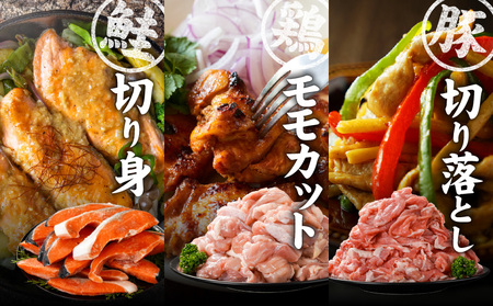 ≪肉×魚≫小分け3種セット(豚切り落とし250g×2P・鶏モモカット済300g×2P・銀鮭500g)_13-8402_(都城市) 小分けパック 冷凍 お弁当 おかず