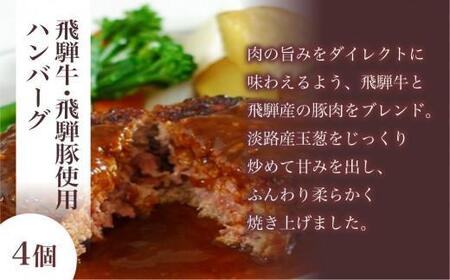 【2月配送】キッチン飛騨 飛騨牛・飛騨豚使用 ハンバーグ 4個セット（デミグラスソース付）| レトルト ハンバーグ 惣菜 お手軽 飛騨高山 個包装 冷凍食品 熨斗 のし対応可 飛騨ハム CQ016VC