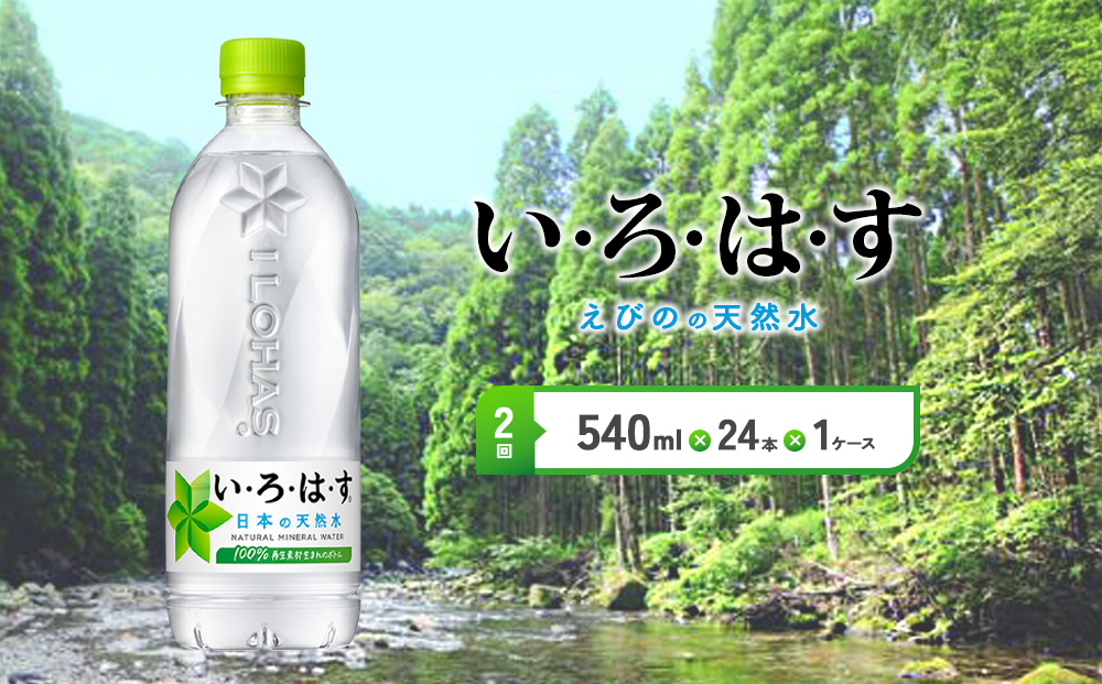 【2回定期便】いろはす 天然水 540ml(500ml + 40ml)PET【コカ・コーラ】 ペットボトル 1箱 (24本) 定期便 2回(48本)ミネラルウォーター ナチュラルミネラルウォーター 飲料水 飲料 鉱水 常温 防災 災害 備蓄 備蓄品 ローリングストック キャンプ アウトドア ギフト 国産 九州 宮崎県 えびの市 送料無料