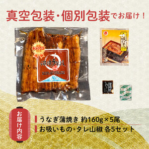 国産鰻蒲焼 5尾 計800g うなぎ 鰻