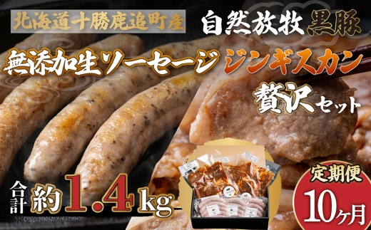 【定期10ヶ月】鹿追産 自然放牧黒豚無添加生ソーセージ＆ジンギスカンの贅沢セット 【 ふるさと納税 人気 おすすめ ランキング 生ソーセージ 黒豚ソーセージ ポークソーセージ ジンギスカン 黒豚ジンギスカン 北海道 鹿追町 送料無料 】 SKN048