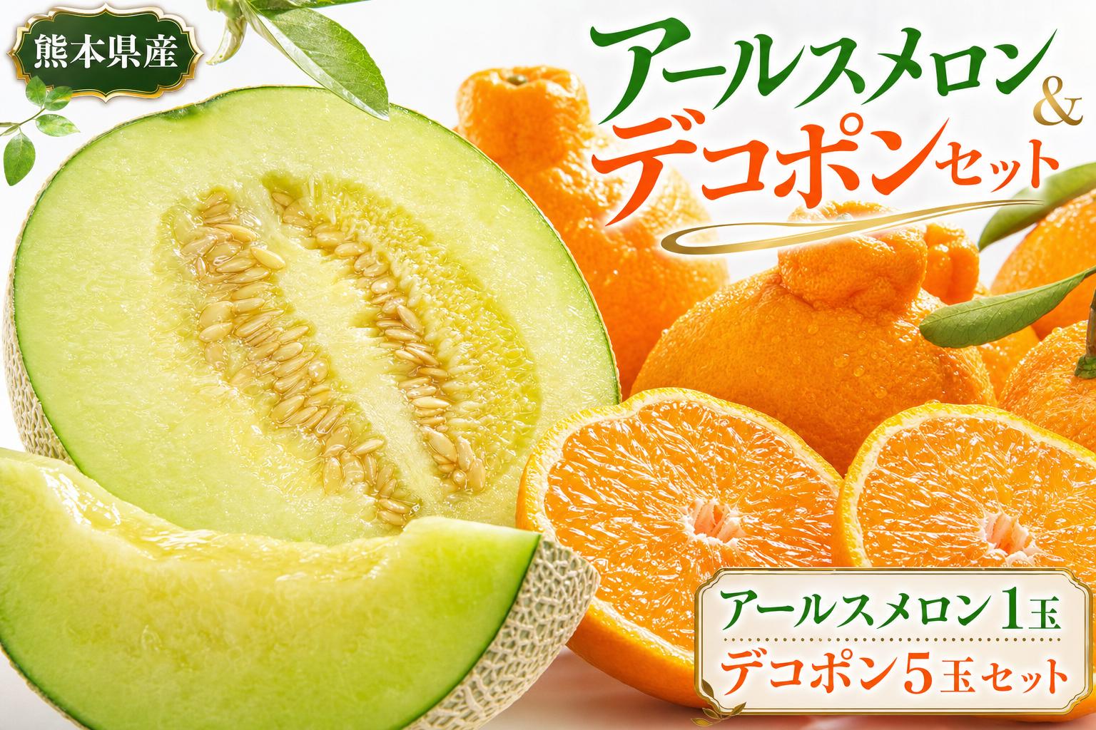 
                  アールスメロン1玉 ＆ デコポン5玉 セット くだもの 果物 フルーツ 甘み 国産 熊本県産 果実 果汁 果肉 アールスメロン メロン デコポン 柑橘 プレゼント ギフト 贈答品 贈り物 【 2026年12月上旬発送開始 】
                