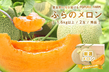 【2026年発送】【ポプラファーム】【桐箱】富良野メロン中玉2玉（計3.2㎏以上秀品）【BC-007】