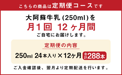 12ヶ月定期便 大阿蘇牛乳 250ml×24本×12ヶ月 合計288本