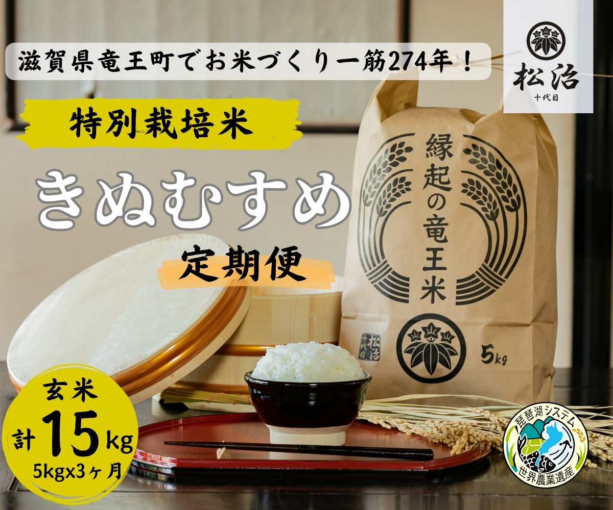 
            定期便 3ヶ月 きぬむすめ 玄米 5kg 縁起の竜王米 ( 令和7年産 新米 玄米 15kg 定期 3回 お米 定期便 おこめ ごはん 米 特別栽培米 ブランド米 ライス こだわり米 ギフト 国産 縁起の竜王米 滋賀県竜王町 )
          
