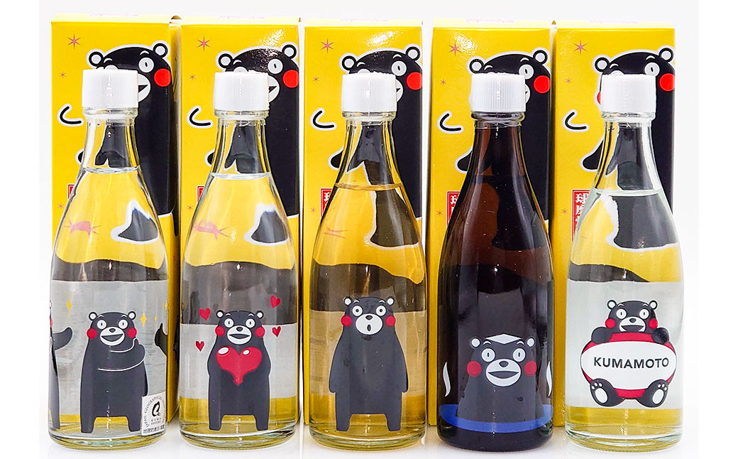
                  くまモンパッケージ＆ミニチュアくまモンボトル 味わい別 5種類 セット 5本 合計525ml 米焼酎 焼酎 25度 飲み比べ くまモン ミニチュア
                