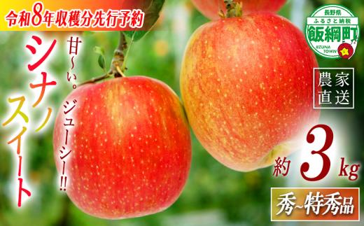 ＼農家応援企画／ 【令和8年度先行予約返礼品】 りんご シナノスイート 秀〜特秀 3kg 2026年 先行予約 《 スイート リンゴ 林檎 訳アリ わけあり 不揃い 果物 くだもの フルーツ 長野県産 長野 信州 お試し 》 令和8年度収穫分 2026年10月上旬頃から11月上旬頃まで順次発送予定 長野県 飯綱町 [1911]