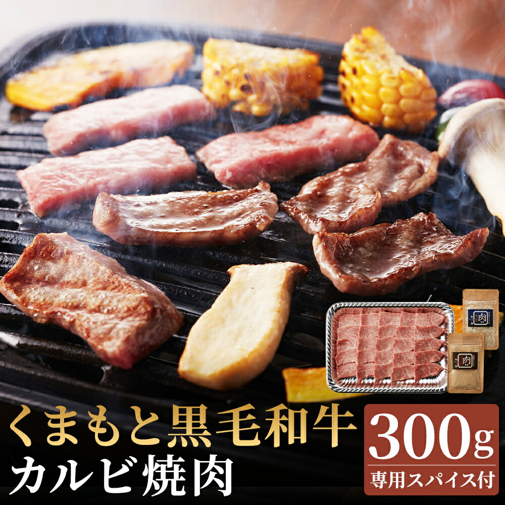 【ふるさと納税】くまもと黒毛和牛カルビ焼肉 約300g 肉専用スパイス2種付 カルビ 和牛 お肉 カット済み 焼き肉 熊本県産 九州産 国産 冷凍 送料無料