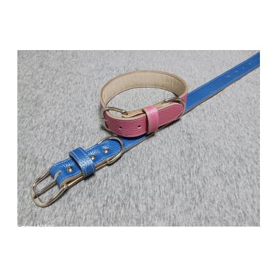 ふるさと納税 豊能町 ペット用品(首輪) 牛革シボ型押しラメカラー・ブルー首輪#30 |  | 01