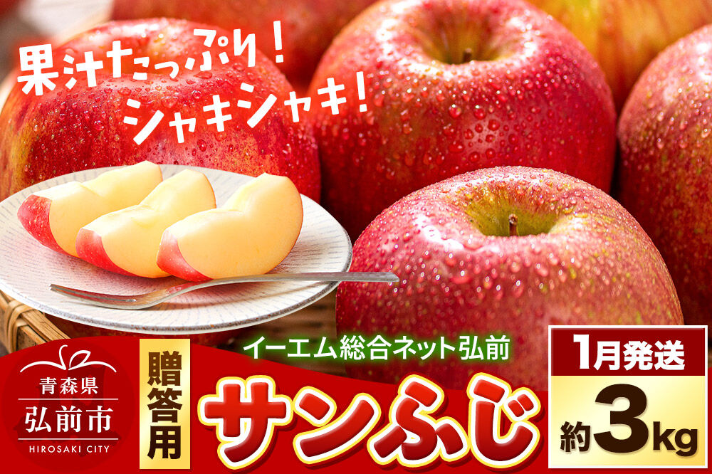 【27年1月発送】りんご サンふじ【贈答用】約3kg 糖度13度以上 EMりんご 林檎 リンゴ 果物 くだもの フルーツ 青森県 弘前市 贈り物 ギフト [先行予約 産地直送 アップル 青森県 弘前市