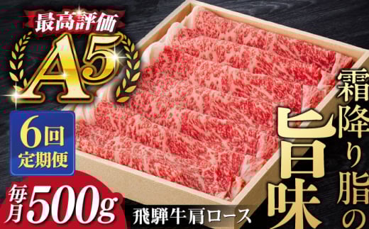 【6回定期便】飛騨牛 すきやき しゃぶしゃぶ 500g ロース（肩ロース） 5等級 A5 贅沢三昧定期便 国産 和牛 岐阜県 岐阜市/だるまミート [ANBE005]