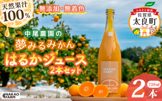 中尾農園の夢みるみかんはるかジュース2本セット 蜜柑ジュース ミカンジュース みかんジュース みかん はるか 720ml フルーツジュース くだもの 果物 減農薬 ミネラル豊富 ビタミン豊富 贈り物 ギフト 佐賀県 太良町 NC27x1