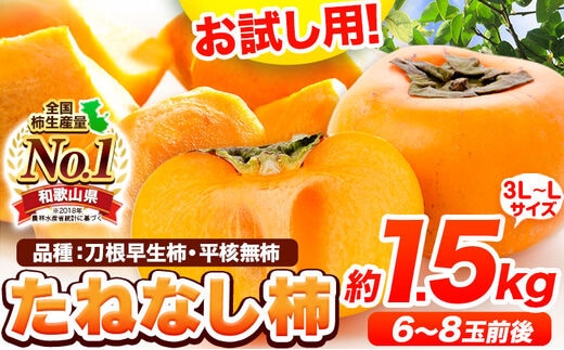 
										
										お試し用！ たねなし柿（刀根早生柿・平核無柿）約1.5kg（6～8玉前後） 《2024年9月末-10月下旬頃出荷》 和歌山県 紀の川市 種なし柿 産地直送 柿 果物 フルーツ 3L～Lサイズ カキ---wfn_wlocal44_p9_23_7000_1500g---
									