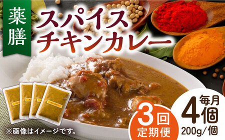 【3回定期便】薬膳スパイスチキンカレー 4食（200g×4） /自然庵 [UCQ004] カレー レトルトカレー 鶏肉 鶏 チキン